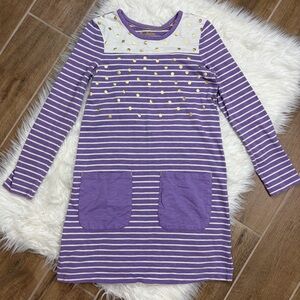 Mini Boden Purple Striped Gold Dot Long Sleeve Dress 11-12Y